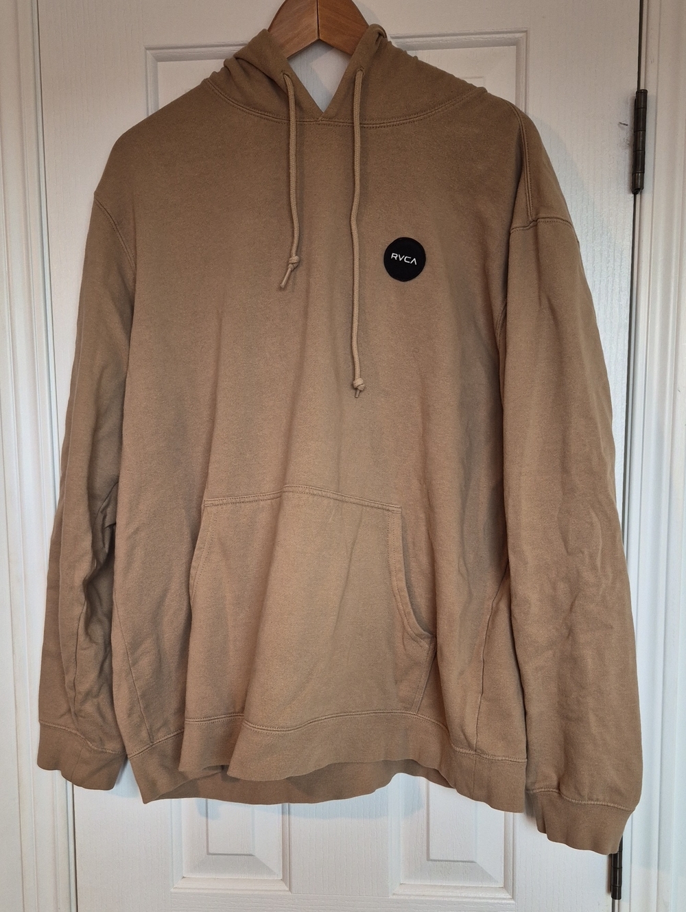 RVCA Tan Hoodie with Small Black Logo Patch